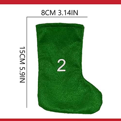 Коледни чорапи с витражной панел от цветно стъкло 24 БР (номера от 1 до 24), Червено-Зелени Бели Чорапи, Набор от украшения за елхи (зелен, един размер)