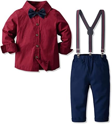 Angelwilla/Облекло за малки момчета, комплект Дрехи, Риза с Вратовръзка, Смокинг, Тиранти и Панталоните, Джентльменские