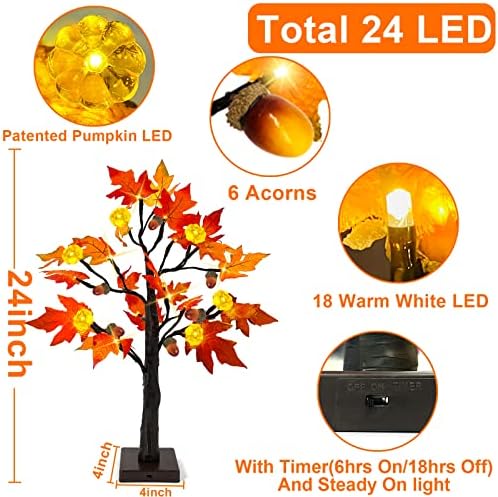 [Timer] 24-Инчов led Декор от клен в Деня на Благодарността, 24 Лампа, таблица Лампа с батерии, Тиква Дърво-Мида за есенни
