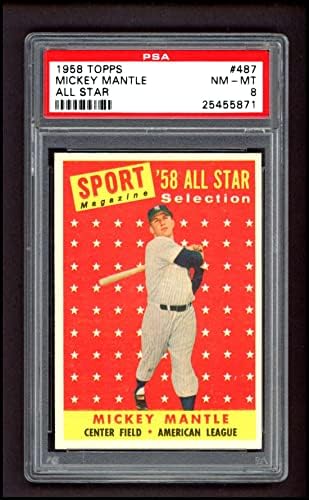 1958 Topps 487 All-Star Мики Мэнтл Ню Йорк Янкис (Бейзболна картичка) PSA PSA 8.00 Янкис