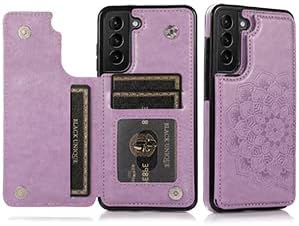 ACXLIFE Samsung Galaxy S21Fe 5G Калъф S21fe Титуляр за кредитни карти, Защитен Калъф-портфейл със слот за карта и Кожен калъф за Samsung S21 Фен Edition (Purple)