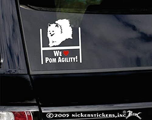 Ние обичаме Pom Agility! Vinyl Стикер На прозореца на куче от породата померан Подвижност NickerStickers®