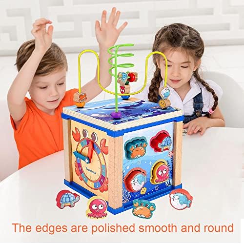 QBDIANGEN Център за отдих за деца над 3 години, подарък детска играчка 5 в 1, лабиринт от топчета, Класификатор на детската активност във формата на куб, образователни игр?