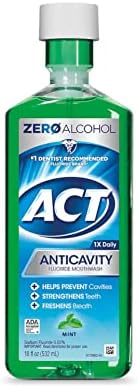 Течност за изплакване на устата с флуорид ACT Anticavity, Мятная, Без алкохол, 18 унции (опаковка от 3 броя)