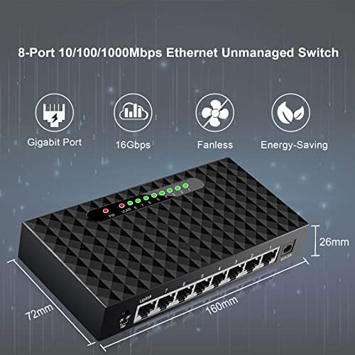TEROW Линк TXE099 8-портов мрежови суич, Gigabit Ethernet Мрежов комутатор-хъб, 10/100/1000 Mbit/s, Тенис на