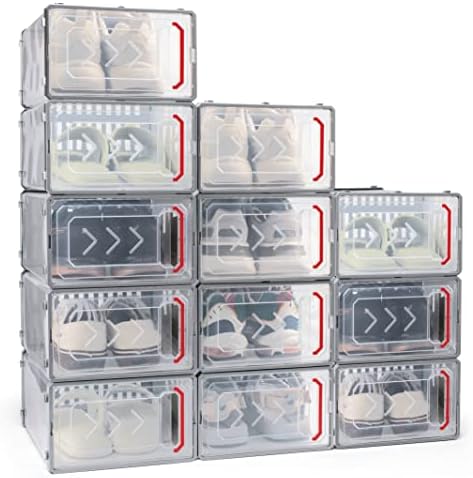Кутии за обувки от Прозрачна пластмаса, штабелируемые, 12 Опаковки, Сгъваем Контейнер-органайзер за съхранение