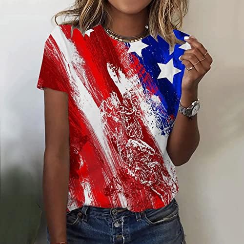 На 4 юли, Тениски за Жени, Денят на Независимостта, Блузи с къс ръкав, Ризи с Американския Флаг, Тениска с кръгло деколте, Свободни