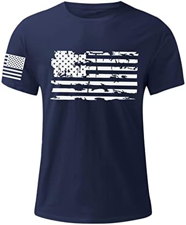 Bmisegm Летни Мъжки Ризи с Флага на Деня на Независимостта, Ежедневни Меки и Удобни Памучни Тениски с Малко принтом