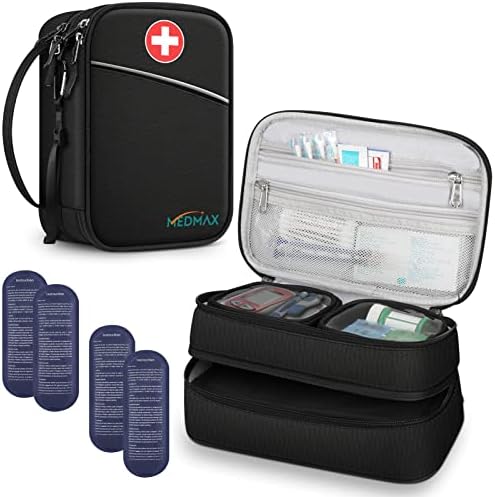 Пътен куфар-хладилник за инсулин MEDMAX с 4 пакети лед, Двуслойни Водоустойчив Изолиран Органайзер за Диабет лекарства с допълнителни