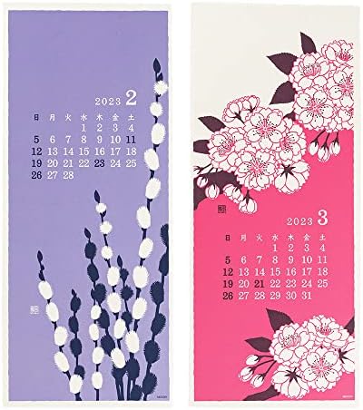 Календар на Мидори 31256006 на 2023 Година, монтиран на стената, L, Хартия Эчидзен Васи, Цветя Модел
