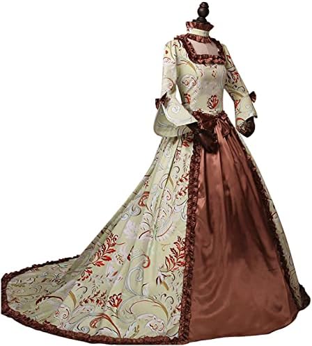 ZL GEQINAI придворное готическа вечерна рокля, средновековна рокля с изгорени ръкави за жени, костюм от епохата на Възраждането, cosplay върху рокли