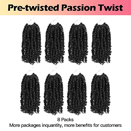 Niseyo 6-инчов косата Passion Twist, предварително навита 8 опаковки, предварително, свързани с кука Косата Passion Twist, Къса опашка (8 опаковки, 1 блок / натурален черен)