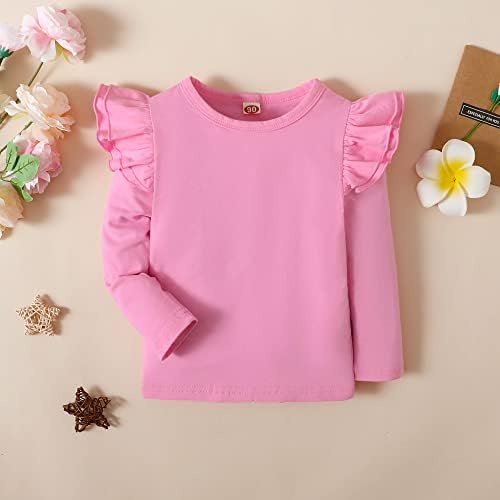 Sanpersonlin / Однотонная Тениска за Момиченца, Детска Блуза, на База Монофонични Топ С Къдри, Памучен Ежедневни Облекла