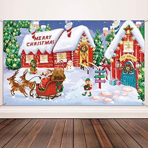 Коледна Стенни Сцена Дядо Фон е Много Голяма Кърпа Коледна рамка, която да Капак Декор Коледен Банер Северния Полюс Селски