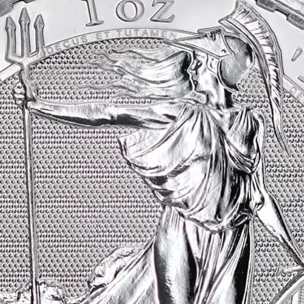 Лот 2023 г. от (5) британски сребърни монети Britannia с тегло 1 унция (крал Карл III) на Кралския монетен двор Brilliant