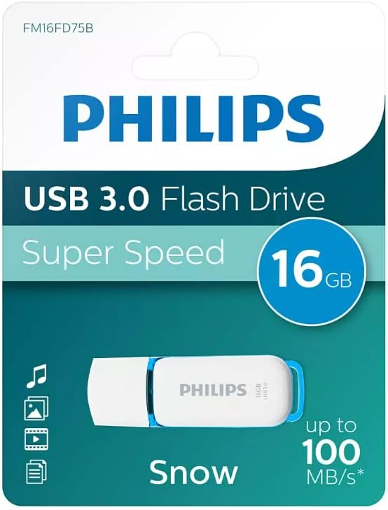 Флаш устройство Philips Snow USB, 16 GB, USB 3.0 - Син