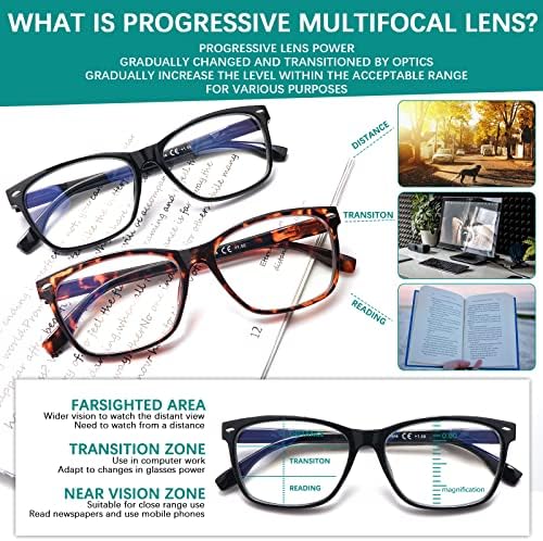 VIDEBLA 3 опаковки прогресивно многофокусных очила за четене за жени и мъже, блокер синя светлина компютърни