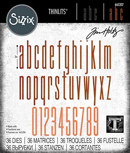 Матрица на Sizzix Thinlits 665207 с буквено-цифрово растягиванием Отдолу и цифри от Тим Хольца, 36 опаковки, Многоцветен