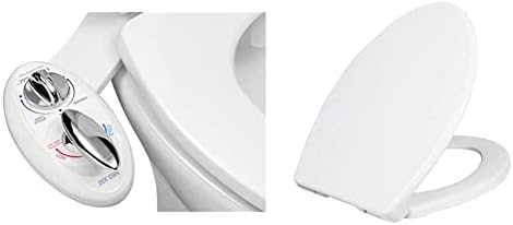 LUXE Bidet Нео 320 - Самоочищающаяся двоен накрайник (бяло-синята) 17 x 10 x 3 инча и е с Кръгло седалка за тоалетна Luxe