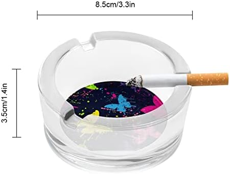 Цветна Стъклен Пепелник с Шарени Пеперуди за Цигари и Пури Класически Кръгли Пепелници от Прозрачен Кристал