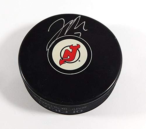 Джон Мерил Подписа Сувенири Хокей шайба НХЛ Девълс Фанатикс С автограф на Шайби НХЛ