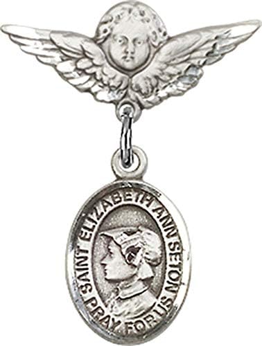 Иконата на детето Jewels Мания с Чар Свети Елизабет Ан Сетън и икона на Ангел с крила | Иконата за Дете от Сребро с