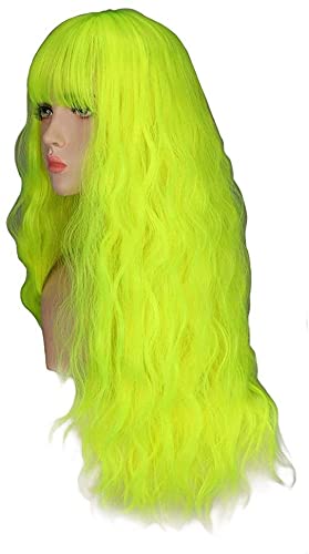 ЗАННЗА, европейски и американски флуоресцентно зелено перука, царевица, гореща малко момиченце с дълга къдрава коса, красива дълга вълна, стил харадзюку