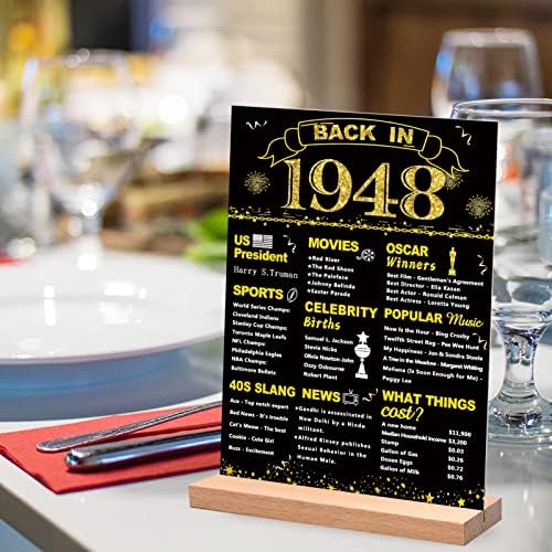 DARUNAXY, Черно Златен Подарък за 75-ия рожден ден на мъжете, Плакат 1948 г., Акрилна Плоча с поставка, 75-Годишни,