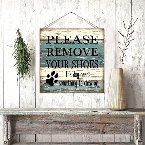 Табела с Надпис върху Дървен Палет в селски стил с забавна Надпис Моля, свалете си обувките, Кучето Трябва нещо да се дъвчат,