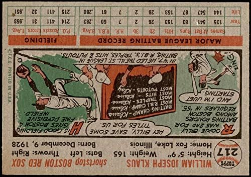 1956 Topps # 217 Били Коледа Бостън Ред Сокс (Бейзболна картичка) EX/MT Red Sox