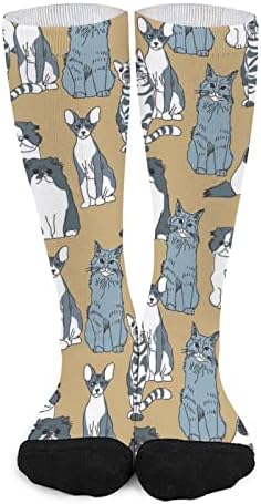 Чорапи WEEDKEYCAT Grey Cats Crew, Новост, Ежедневни Чорапи със Забавна Графичен Принтом Средна Дебелина за Пролетта, Есента