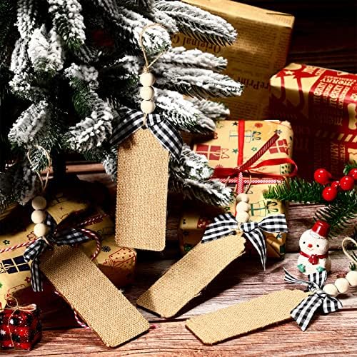 Vicenpal, 12 бр., Лични тагове за коледни Чорапи, Дървени Коледни Чорапи с мъниста от зебло и лък, коледни персонални етикети