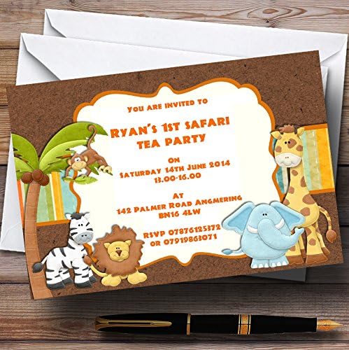 Персонални Покани на Парти в чест на рождения Ден в стила на Сладък животни Сафари в Джунглата