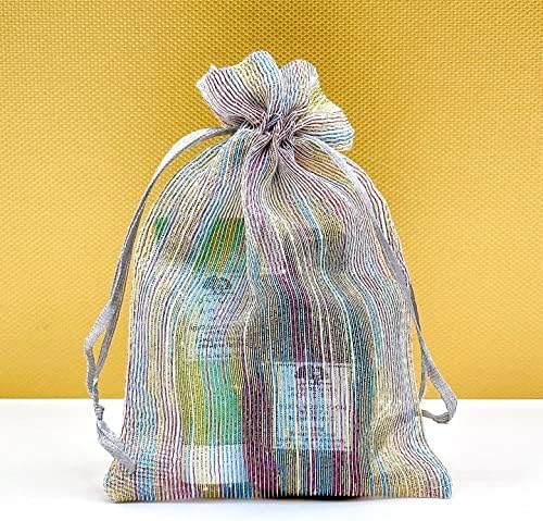 TheDisplayGuys - Подаръчни торбички от органза в ивица от 96 опаковки с завязками - Големи от 5 1/2 x 8 - Преливащи