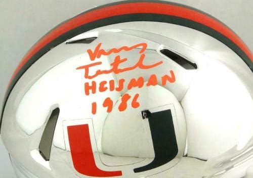Мини-каска с автограф на Мечо Теставерде Харрикейнс, хромиран високоскоростен мини-каска с Insc-JSA, с автограф от автора -