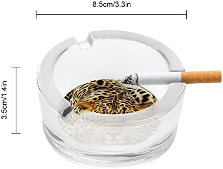 Степ Леопард Гепард Стъклен Пепелник за Цигари и Пури Класически Кръгли Пепелници от Прозрачен Кристал