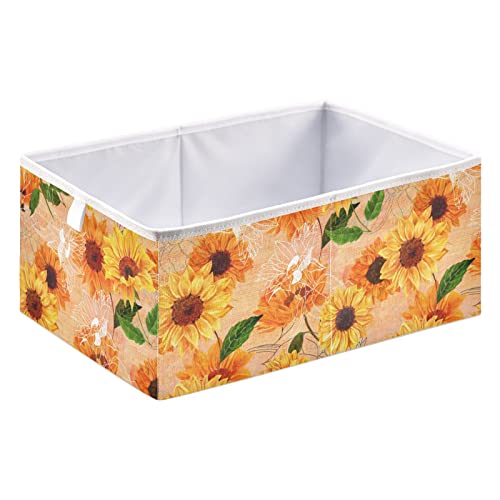 Жълт Акварел кошница за съхранение на кубчета със Слънчогледи, Сгъваеми Кубчета за съхранение, Водоустойчив кош за