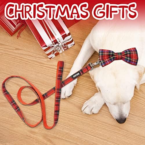 Набор от греди и каишки azuza Коледа Buffalo за кучета, Класически Кариран нашийник с подвижни папийонка и каишка