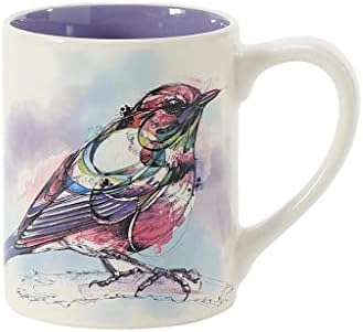 Enesco Изи и Оливър Акварел Аби Даймънд Purpurea Кафеена чаша Bird, 14 Грама, Многоцветен