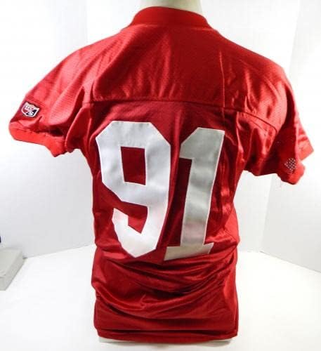 В края на 80-те - Началото на 90-те години на Сан Франциско 49ерс #91 Пусна Червената Фланелка 50 DP26887 - Използваните тениски За игри NFL Без подпис