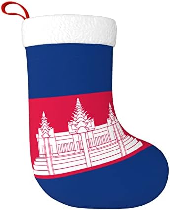 Коледни Чорапи QG ZZX с Бяла Супер Меки Плюшени Белезници, Коледни Чорапи с Камбоджийским Флага, Коледни Украси,