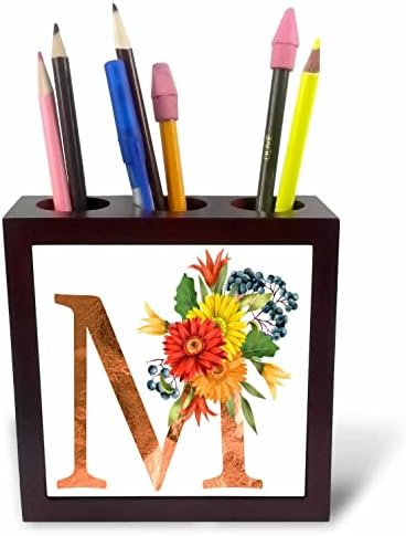 3. Начертайте Красивите есенни цветя, с участието на медни държатели за писалки с монограм Initial M - Tile (ph-370430-1)