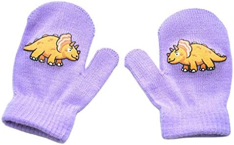 HELYZQ/Детски Зимни Топли плетени калъф за Ръкавици С Пълна с Пръст и Анимационни Принтом Динозавър, Еластични Ръкавици без пръсти
