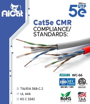 Ethernet кабел AiCat Cat5e 500 фута - 24 AWG, CMR, ETL, Изолиран Интернет-кабел с Оголенным Медна тел с Неэкранированным