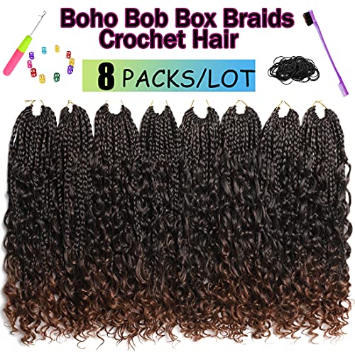 8 Опаковки Boho Боб Box Опашка за коса плетене на една Кука с къдрава края на 14 Инча 3X Бохемска Goddess Box Опашка За Коса