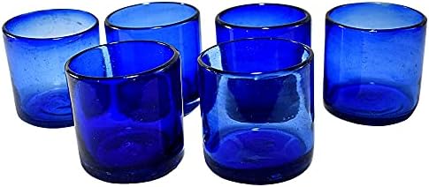 Чаши за пиене ръчно выдувки Ръчно изработени от Мексико, комплект от 6 теми (тъмно кобальтово-син, Старомодна, 10 унции).