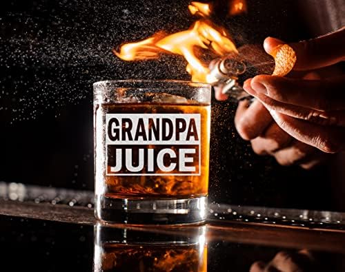 Чаши за уиски CARVELITA Grandpa Juice - 11 грама, Старомодна чаша за бърбън с гравирани Подаръци дядо - Подаръци