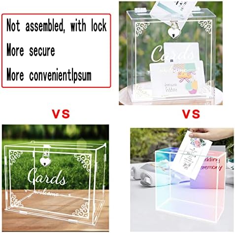 Акрилна кутия за сватбени картички ръчна изработка Без монтаж с ключ (Удобна и безопасна) 10 × 10 × 5 инча (бял цвят)