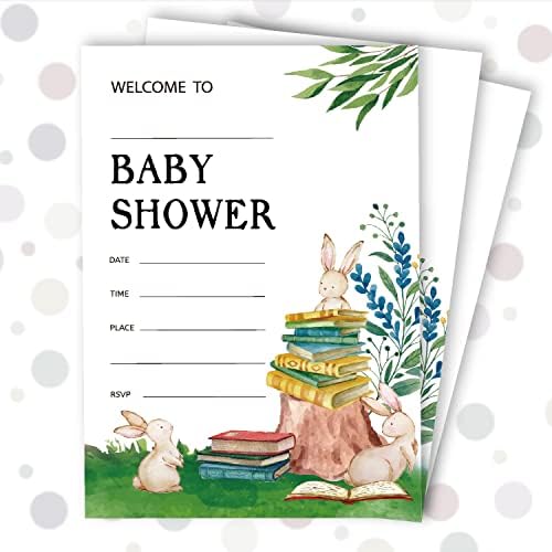Покана карта HUYAW Storybook Baby Shower, 25 Карти с Размер 4 x 6, Книга Покани на парти в чест на детската душа със Зайци И Пликове за малки момчета И Момичета, Неутрални Покани в ба