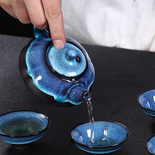 Японски чай OMyTea Travel - Китайски Азиатски Порцелан Чай кунг-фу Гунфу - комплекта включва кана с 4 чаши чай, Бамбук